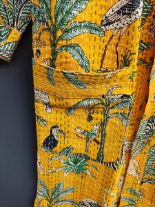 Kantha <b>Kimono</b> <b>Jacket</b> Pure Cotton Quilted Coat With Handmade Kantha Embroidery XL Winter Wear Robe - Product Image 3