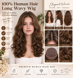Perruque longue ondulée 100% cheveux humains, brun foncé, perruque à ondulations naturelles pour femmes, perruque volumineuse bouclée en cheveux humains, perruque tendance - Product Image 6