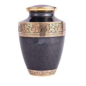 Urnas de cremación de latón de alta calidad con banda de grabado, urnas funerarias de Metal con acabado de esmalte dorado y blanco para cenizas humanas - Product Image 5