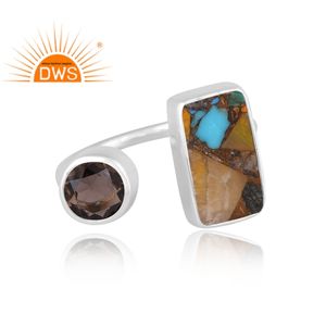 Nouveau design élégant 925 argent Sterling Mohave cuivre Turquoise & Smoky bague en pierres précieuses fabricant de bijoux personnalisé - Product Image 3