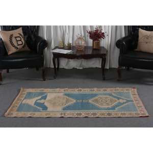 Tapis turc vintage bleu beige élégant et classique pour décoration intérieure grande taille (290x570 pieds) Technique de tissage plat en laine Latex - Product Image 3