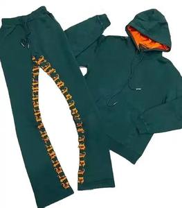 Conjunto de pantalones de chándal y Sudadera con capucha apilados acampanados personalizados, conjuntos de Jogger de 2 piezas, chándal de algodón y nailon de gran tamaño con diamantes de imitación - Product Image 6