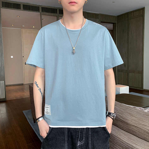 T-shirt en coton pour hommes personnalisé de haute qualité été à la mode coupe ample manches cinq-quarts haut imprimé motif solide conception vierge - Product Image 3