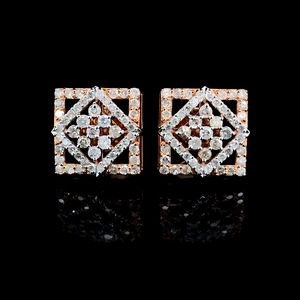 Pendientes Cuadrados Finos de Oro Rosa, Joyería de Fábrica Directa, Diseño Elegante, Mejor Calidad, Platino, Oro Rosa, Diamante Natural SI3-I1 - Product Image 1