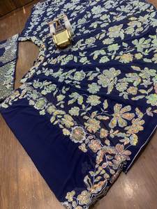 ชุดผ้าจอร์เจียเทียมสีฟ้ารอยัลดีไซน์เนอร์พร้อมการปักเลื่อมทำงานชุด lehenga choli สำหรับผู้หญิง - Product Image 5