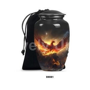 Urna grande de aluminio para adultos de cremación de pájaros Fénix de alta calidad para cenizas humanas con tapa y bolsa de terciopelo gratis - Product Image 6