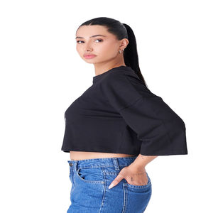 2025 Camiseta básica de algodón para mujer 100% algodón suelta manga corta cuello redondo liso Crop Top camiseta verano ropa de calle camiseta - Product Image 2