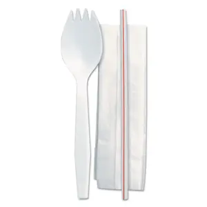 Plastic Cutlery Kits School Kits Spork + Straw + Napkin, Individual Wrapped Spork Medium Heavyweight PP or PS