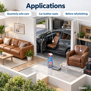 Spray detergente e condizionante per pelle 500ml 2 in 1, per divani, sedili auto, senza silicone, per testiere in similpelle OEM - Product Image 3