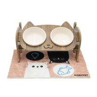 Station d'alimentation double réglable et portable pour chats, avec bols en porcelaine de 200 ml, motif animal, support ergonomique surélevé pour aliments, pour l'intérieur et l'extérieur