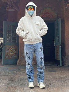 La última Sudadera con capucha de bolsillo de algodón 100% personalizada para hombres, Sudadera con capucha lisa con bolsillo de carga con botón a presión - Product Image 6