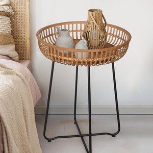 Table d'appoint ronde multifonctionnelle de style Boho en bambou et rotin Meuble d'appoint parfait pour le salon, la chambre à coucher ou le balcon - Product Image 3
