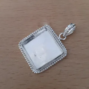 Designer Collet Pendants 925 Sterling Silver 27 MM Square Shape Silver Metal Casting for Pre Notched Setting Jewelry Accessories