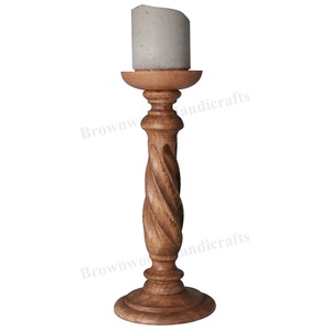 Bougeoir en bois de manguier de la meilleure qualité sculpté à la main Long pilier pour Noël décoratif Vente chaude Bougeoir en bois naturel - Product Image 6
