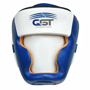 新款MMA跆拳道训练护头真皮泰拳面部保护头盔，带定制标志和设计