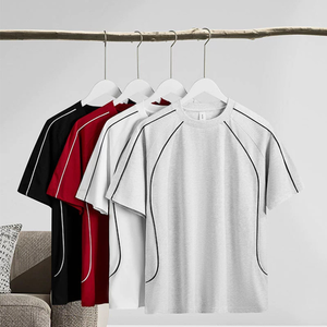 Verano de gran tamaño con hombro a hombro Rayas de colores contrastantes Suelta y hecha Camiseta de manga corta para hombres - Product Image 3