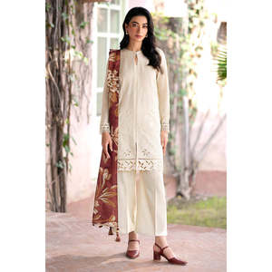 Ensemble Dhanak brodé 3 pièces JAZMIN avec châle en dentelle et pantalon à imprimé laine - BIC-3320-B - Product Image 1