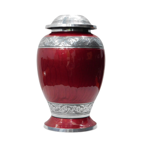 Urnes de crémation en aluminium pour adultes modernes avec belle finition en étain et émail rouge pour les funérailles et le stockage des cendres - Product Image 1
