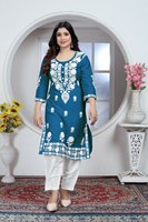 Kurti et pantalon Chikankari en soie viscose Georgette, élégants et brodés, avec taille plus disponible pour femmes.
