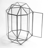 Vase de table en verre géométrique avec bordure en métal noir moderne, terrarium en verre trempé, personnalisable, fait main, décoration pour la maison et les mariages