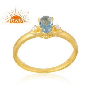 แหวนพลอย925ชุบทอง18K สำหรับผู้หญิงแหวนพลอยอความารีนชุบทอง18K จากธรรมชาติ - Product Image 1