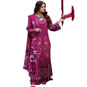 Elegante sólido pakistaní Salwar Kameez para mujer tela de césped rojo Botón de encaje cosido estilo tenedor Sharara traje Dupatta incluido - Product Image 1