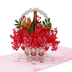 Meilleure vente 3D Coeur Champagne 3D Pop Up Card Artisanat en papier du Vietnam Design personnalisé Cadeaux de style amoureux Top tendance - Product Image 1