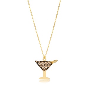 Collier avec pendentif en pierre de citrine de forme verre à cocktail, fabrication artisanale turque, vente en gros, bijoux en argent sterling 925 - Product Image 1