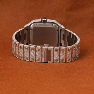 Reloj de diamante de moissanita helado completo impresionante personalizado Esfera de fecha clásica azul cielo números romanos Ventana de esfera de cristal resistente al agua - Product Image 4