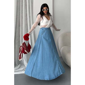 กระโปรงยาวระบาย 1069 -สีน้ำเงินกลาง - Product Image 5