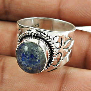 Bague en pierre précieuse de lapis naturel au design vintage, argent sterling 925, fabricant de bijoux indiens faits à la main, fournisseur exportateur - Product Image 1