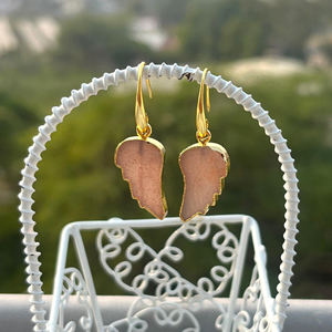 ต่างหูห้อยระย้ารูปปีกประดับมูนสโตนสีพีชแท้ ชุบทอง 18k ขายดีที่สุด สำหรับเป็นของขวัญ - Product Image 4