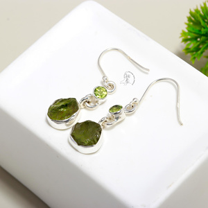 Pendientes de estilo bohemio chapados en plata de ley Super 925, peridoto de moda, piedras preciosas pequeñas, conjunto de bisel Natural, suministro de aniversario - Product Image 4
