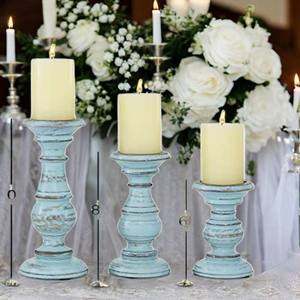 เชิงเทียนไม้วางกลางชุดเชิงเทียนไม้แนววินเทจทรงสูง3ชิ้น - Product Image 3