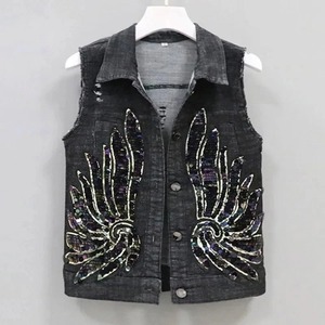 แจ็คเก็ตยีนส์มีฮู้ดพิมพ์ลายหิน3D ใหม่แจ็กเก็ตผ้าเดนิมแขนกุดผ้าฝ้าย100% แจ็กเก็ตสำหรับผู้หญิงดีไซน์ตามสั่ง - Product Image 3