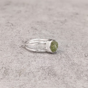 Bijoux en pierre brute bague pour femme péridot brut naturel pierre précieuse août pierre de naissance Double bande bijoux bague en argent Sterling 925 - Product Image 4