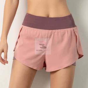 Double-Layered <b>Elastic</b> Waist Gym Shorts with <b>Lace</b> Decoration Breathable Casual Solid Pattern Design - Product Image 4