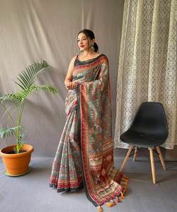 Saree de mariage à bas prix avec dentelle et chemisier à fleurs en organza - Product Image 1