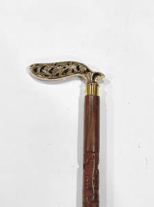 Elegant Handcrafted Wooden <b>Walking</b> <b>Stick</b> with Detachable Segments and Ornate Brass Handle Flower Design Hand <b>carving</b> - Product Image 3