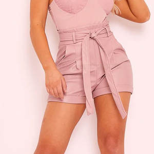 Pantalones cortos de cuero para mujer XS de alta calidad, pantalones cortos transpirables de cintura alta para Fitness, pantalones cortos teñidos con logotipo de botón de lazo, Etiqueta Privada - Product Image 5