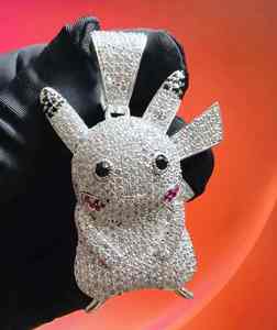 Pendentif Hip Hop Pikachu en argent sterling 925 avec diamant simulé, bijoux fins et pendentifs et breloques en moissanite - Product Image 3