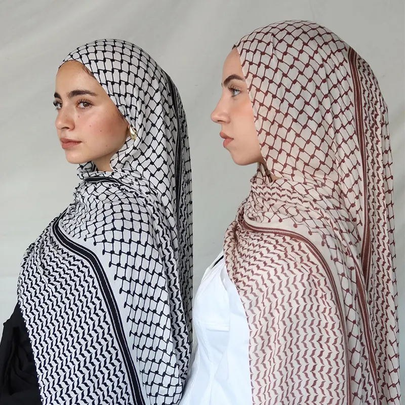 2023 belanja online populer syal keffiyeh gambar cetak USA syal sifon panjang dicetak syal jilbab Palestina