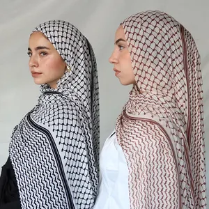 2023 뜨거운 온라인 쇼핑 미국 인쇄 keffiyeh 스카프 긴 쉬폰 인쇄 팔레스타인 keffiyeh 스카프 hijab