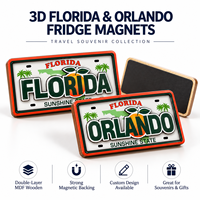 Magnet Kulkas Pelat Nomor Kendaraan Orlando Florida Kustom, Dua Lapis, 3D, Kayu MDF, Suvenir, Hadiah Wisatawan, Grosir