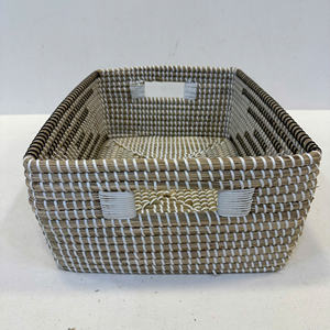 Panier rectangulaire de luxe en jonc de mer avec ficelle en PP - Solution de rangement multifonctionnelle et écologique - Product Image 6