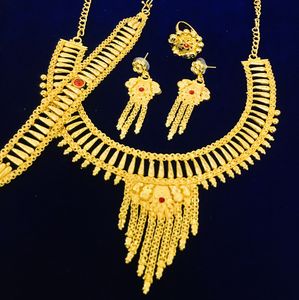 Conjunto de joyería Vintage chapada en oro de 24 quilates, pendientes de estilo Dubái, brazaletes, broches, Material de cobre, Moda Para Bulgaria, Turquía - Product Image 4