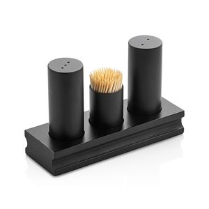 Ensemble salière et poivrière avec support - 3 pièces - sel et poivre; cure-dents - Support en acier inoxydable - Hauteur : 200 mm - Verre - Product Image 4