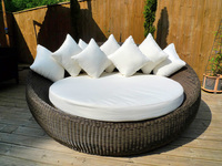 DL Heimmöbel - Aluminiumrahmen Außenmöbel Gewebe-Rattan-Schlafsofa Garten runder Doppelsitz-Außen-Daybed