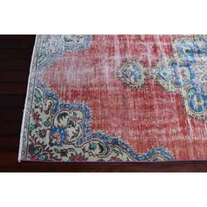 พรมตุรกีขนาด 3.9x8.7 ฟุต พรมวินเทจ พรมขนสัตว์ลายทางสีแดงน้ำเงิน - Product Image 4