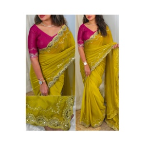 Sari de seda Rangoli de cristal para niñas, colección de bodas étnicas indias, venta de sari a precios mayoristas, novedad